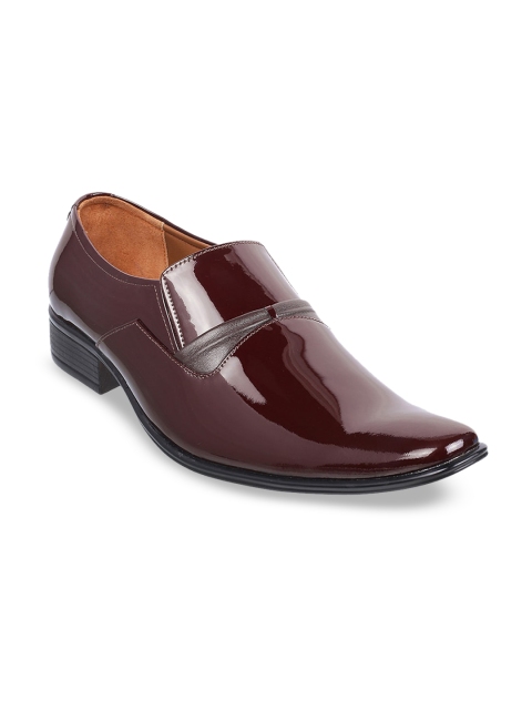 

Metro Men Maroon Solid Leather Formal Slip-Ons