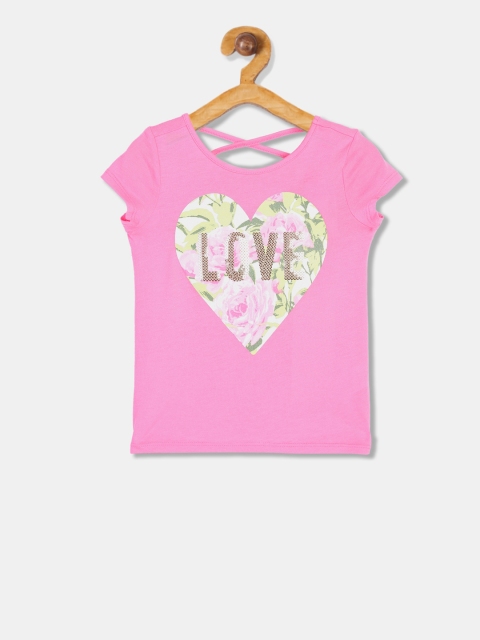 

The Childrens Place Girls Pink & Off-White Floral Printed Top