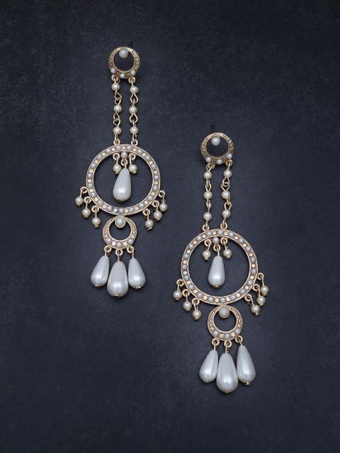 

Golden Peacock Gold-Toned & Off-White Contemporary Drop Earrings
