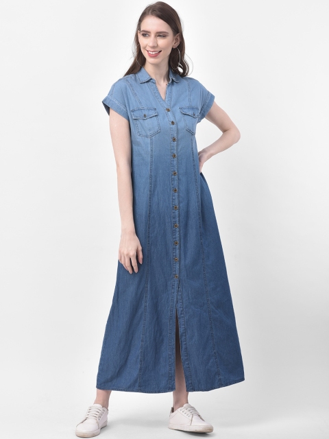 

Latin Quarters Women Blue Solid ,Maxi Shirt Dress