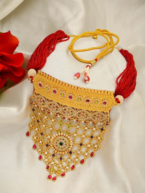 

Imittire Gold-Plated Red & White Handcrafted Choker Necklace