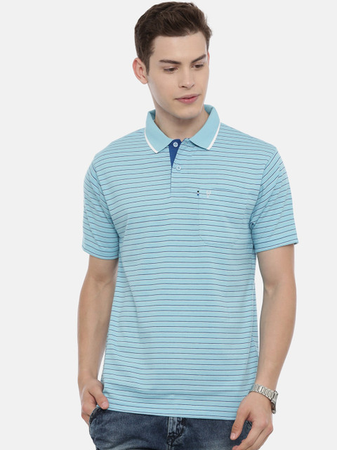 

Classic Polo Men Blue Striped Polo Collar T-shirt