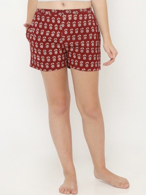 

Heart 2 Heart Women Maroon & Off-White Printed Lounge Shorts