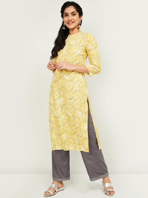 

Melange by Lifestyle Women Yellow Printed Straight Kurta