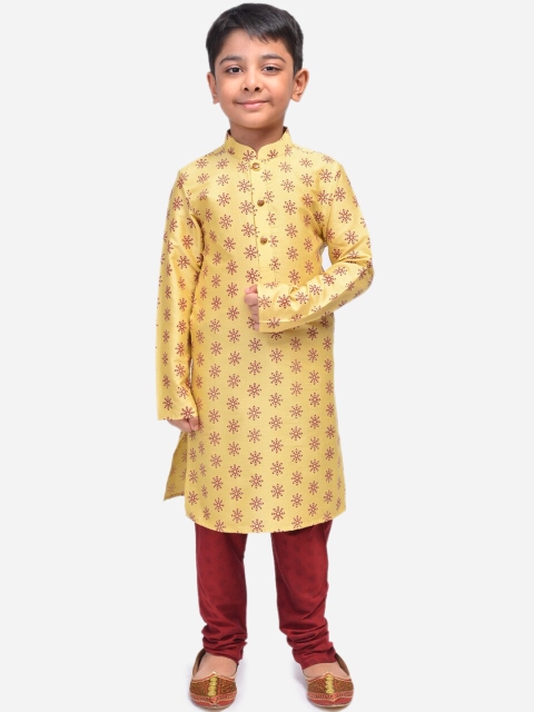 

NAMASKAR Boys Yellow Printed Pathani Kurta