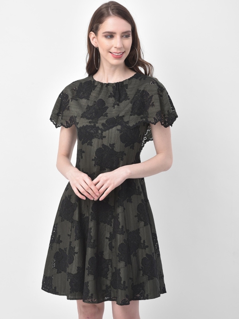 

Latin Quarters Women Green Printed Lace A-Line Dress