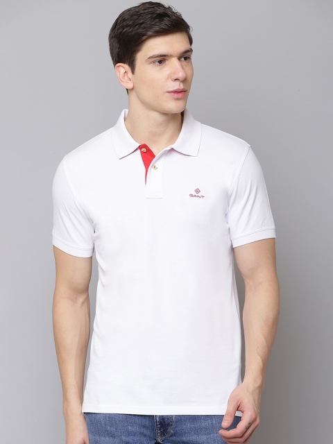 

GANT Men White Solid Polo Collar T-shirt