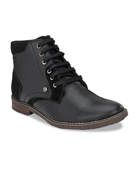 

El Paso Men Black Solid Synthetic Leather Mid-Top PRO Guard Flat Boots