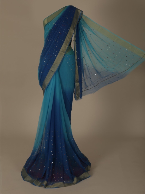 

Pothys Blue & Gold-Coloured Pure Georgette Embellished Saree