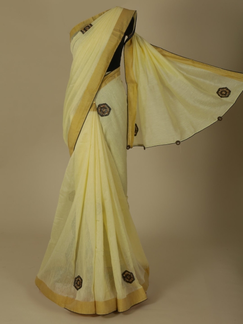 

Pothys Yellow Embellished Linen Blend Saree
