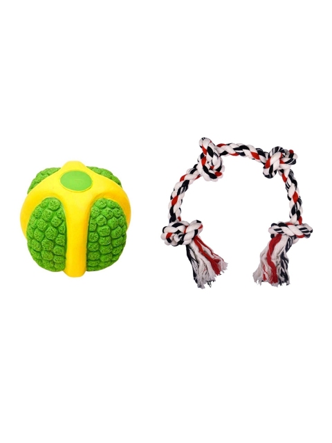 

Poochles Latex Ball & Four Knot Rope Combo Dog Toys, Green