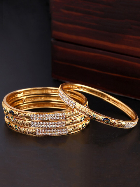 

Yellow Chimes Set Of 4 Gold-Plated White & Blue Crystal Studded Meenakari Handcrafted Bangles
