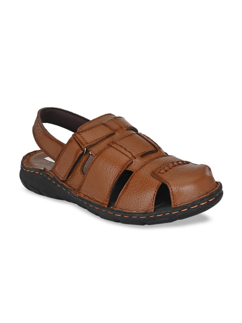 

BUCIK Men Tan Brown Leather Comfort Sandals