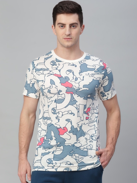 

ASICS Men Off-White & Blue Printed Round Neck T-shirt