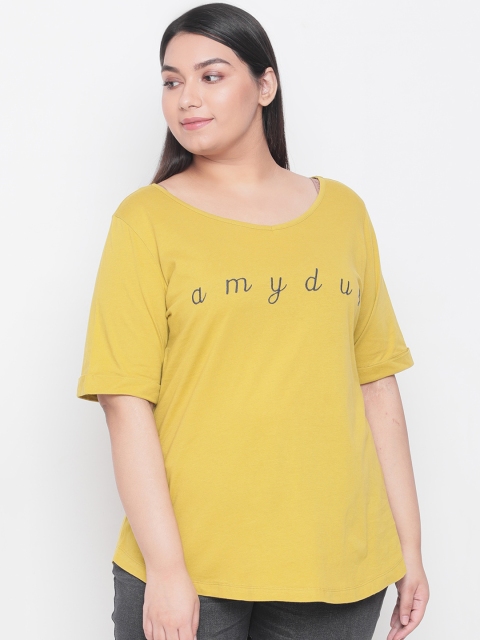 

Amydus Women Mustard Yellow Printed Round Neck T-shirt