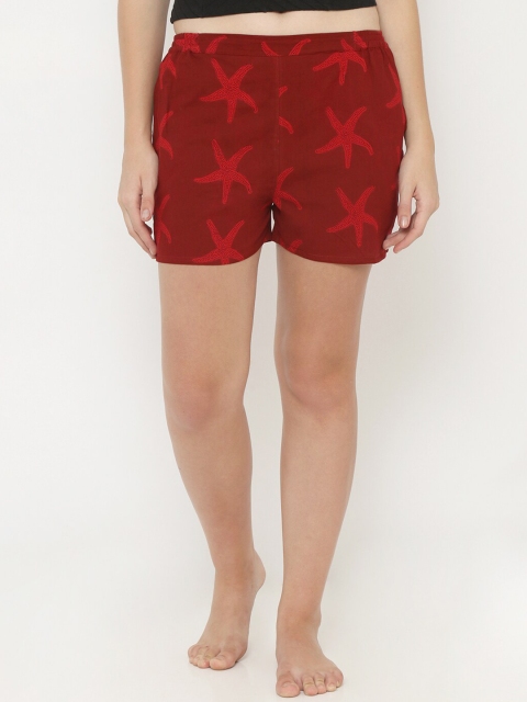 

Heart 2 Heart Women Maroon & Red Printed Lounge Shorts
