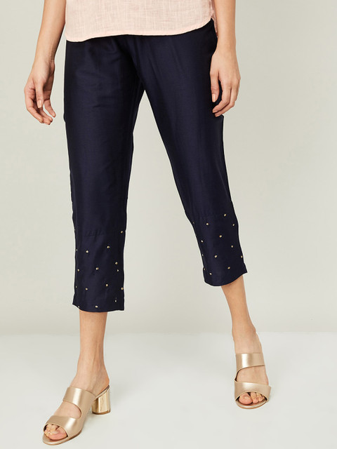 

Melange by Lifestyle Women Navy Blue Slim Fit Embellished Regular Trousers