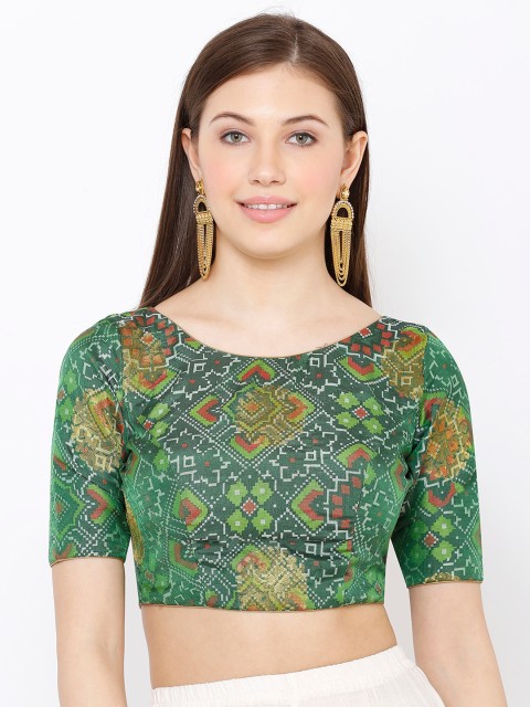 

SALWAR STUDIO Women Green & Red Printed Readymade Saree Blouse