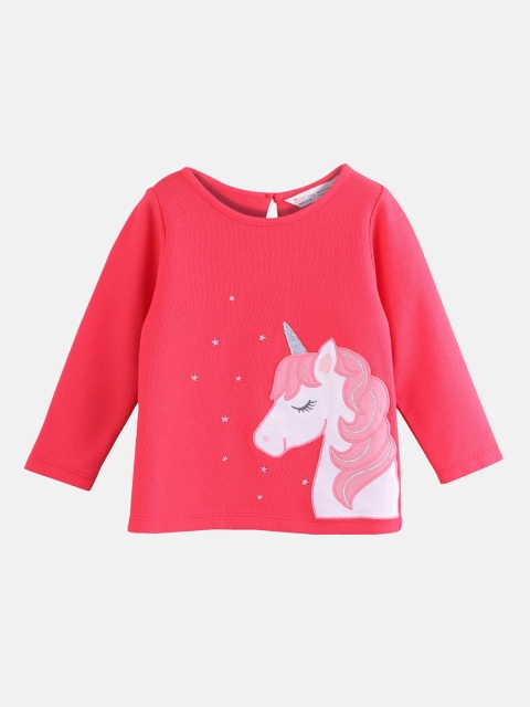

Beebay Girls Orange Off-Whote Unicorn Appliqued Round Neck Pure Cotton T-shirt