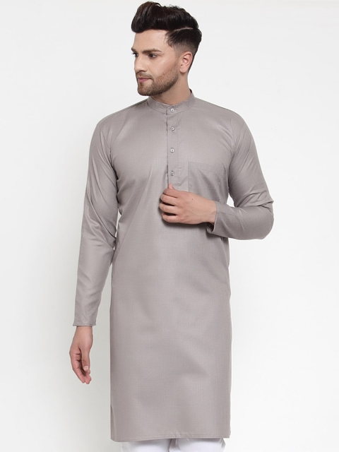 

Jompers Men Grey Solid Straight Kurta
