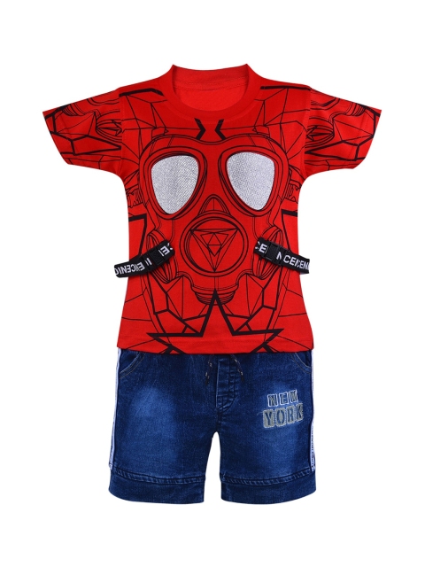 

Wish Karo Boys Red & Blue Printed T-shirt with Shorts