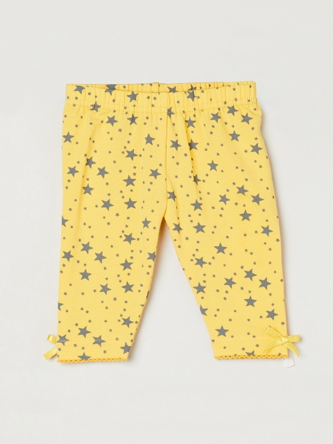 max Infant Girls Yellow & Grey Printed Ankle-Length Leggings