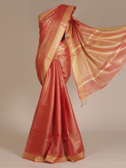 

Pothys Orange Solid Pure Linen Saree