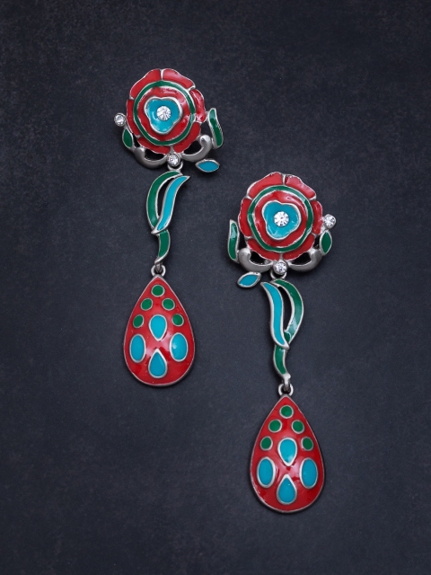 

Golden Peacock Multicoloured Contemporary Drop Earrings, Multi