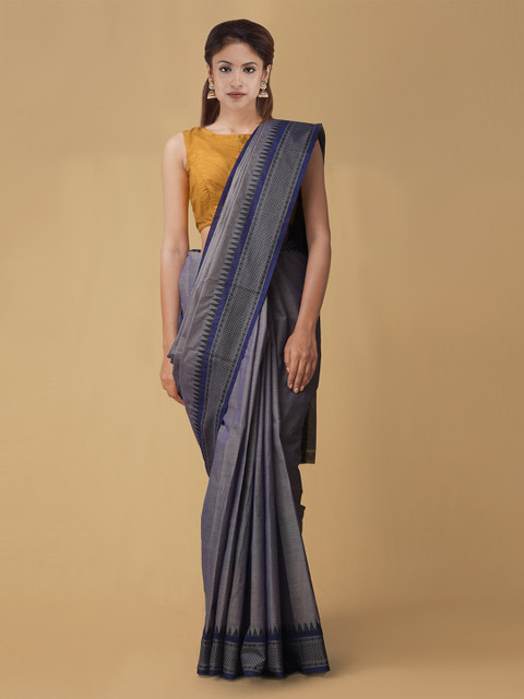 

Unnati Silks Grey Solid Pure Kanchi Cotton Saree