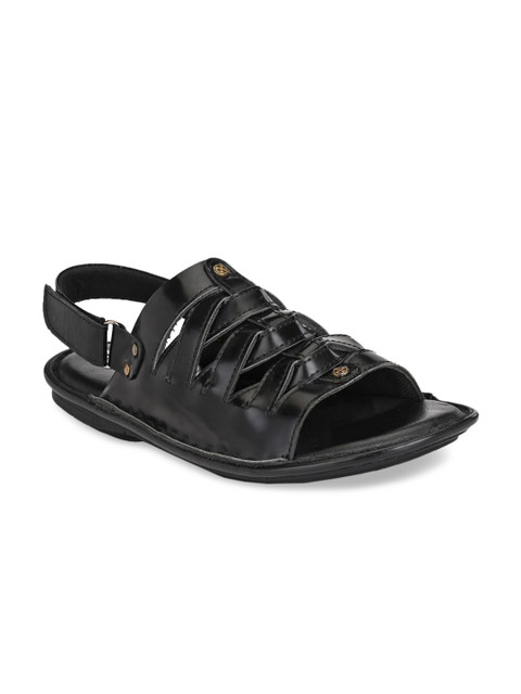 

BUCIK Men Black Solid Leather Comfort Sandals