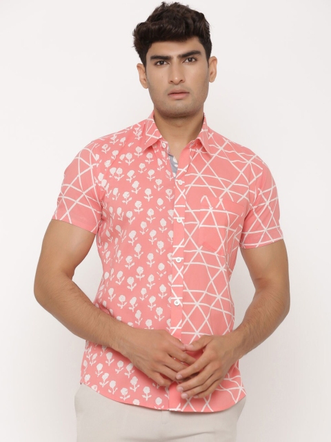 

Tistabene Men Pink & White Slim Fit Printed Casual Shirt