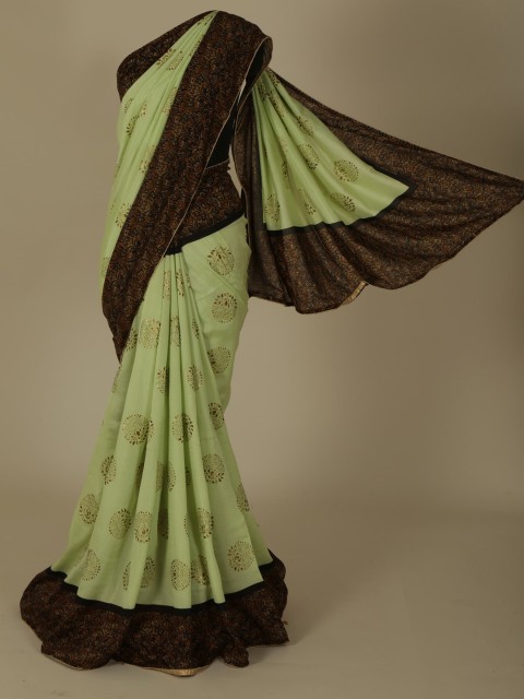 

Pothys Green & Brown Jute Silk Printed Saree