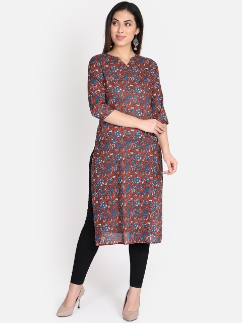 Bani Women Women Maroon & Blue Printed Straight Kurta