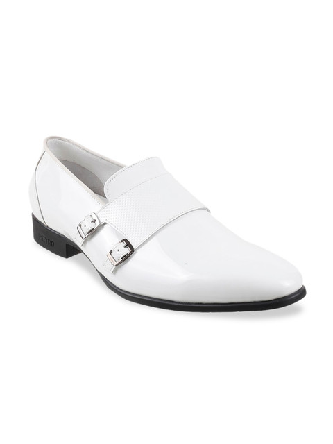 

Metro Men White Solid Leather Formal Monk Shoes