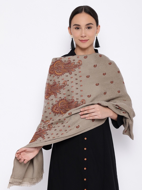 

Pashmoda Women Beige & Brown Pure Wool Kashmiri Sozni Embroidered Shawl