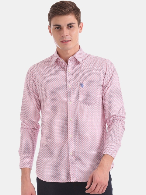 

U.S. Polo Assn. Men Pink & White Regular Fit Printed Casual Shirt