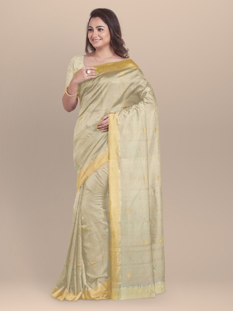 

BharatSthali Beige & Gold-Toned Pure Silk Woven Design Saree