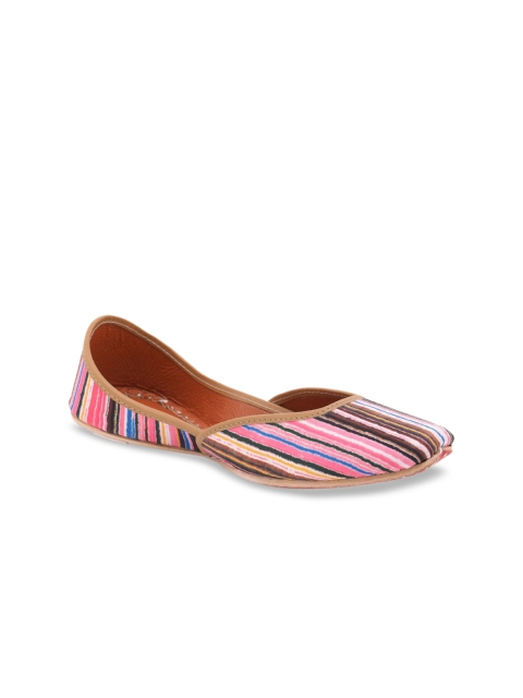 HUE Women Multicoloured Striped Mojaris, Multi