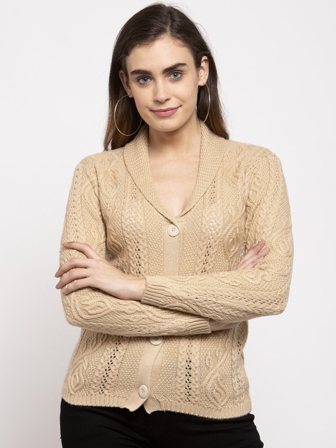 

Kalt Women Beige Self Design Cardigan Sweater