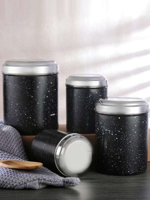 

Jensons Set Of 8 Black & Silver-Toned Stainless Steel Progetto Series Marble Finish Canister