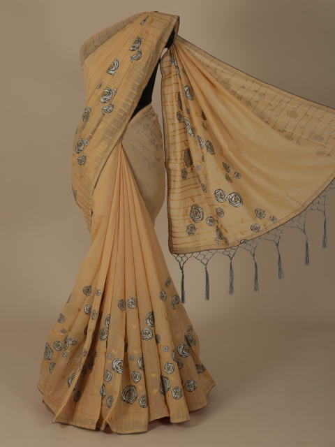 

Pothys Cream-Coloured Embroidered Jute Silk Saree