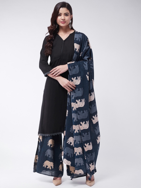 

InWeave Women Black & Blue Solid Kurta with Palazzos & Dupatta