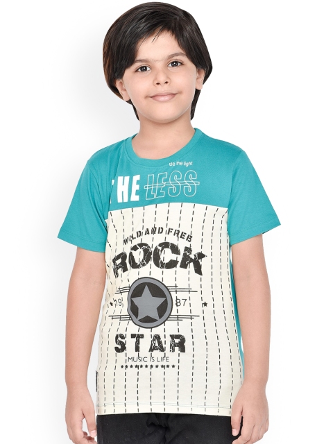 

ORANGE PUMPKKIN Boys Blue & Off-White Printed Round Neck T-shirt