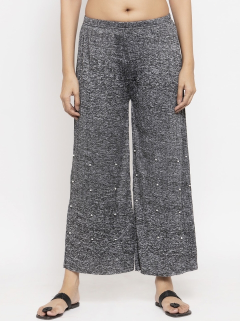 

NEUDIS Women Pack Of 2 Grey & white Pearl Embellished Wide Leg Palazzos