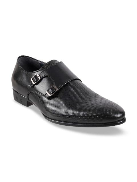 

Metro Men Black Textured Formal Leather Monks