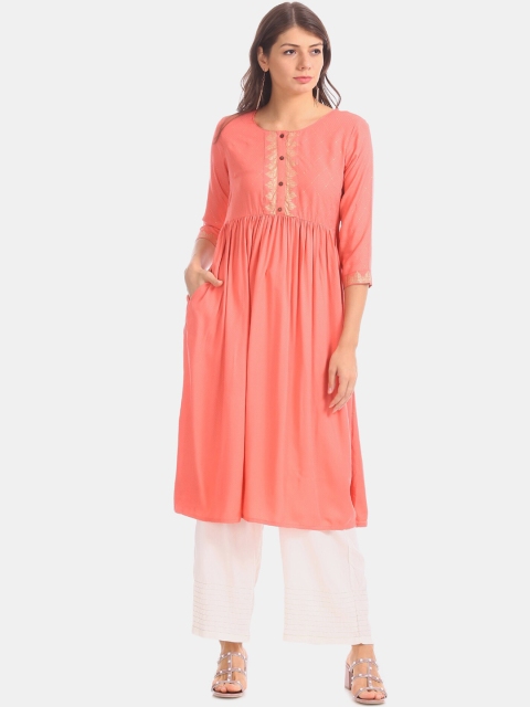 

Karigari Women Coral Printed Anarkali Kurta
