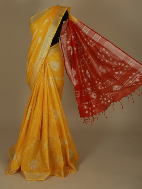 

Pothys Yellow Dyed Linen Blend Saree