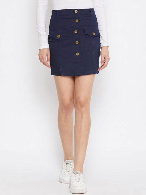 

Rider Republic Women Navy Blue Solid Cotton Mini Pencil Skirt