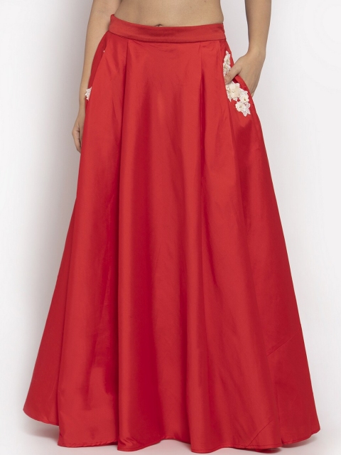 

Just Wow Women Red Solid Pure Silk Maxi A-Line Skirt