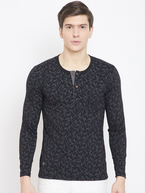 

Adobe Men Black Printed Henley Neck T-shirt